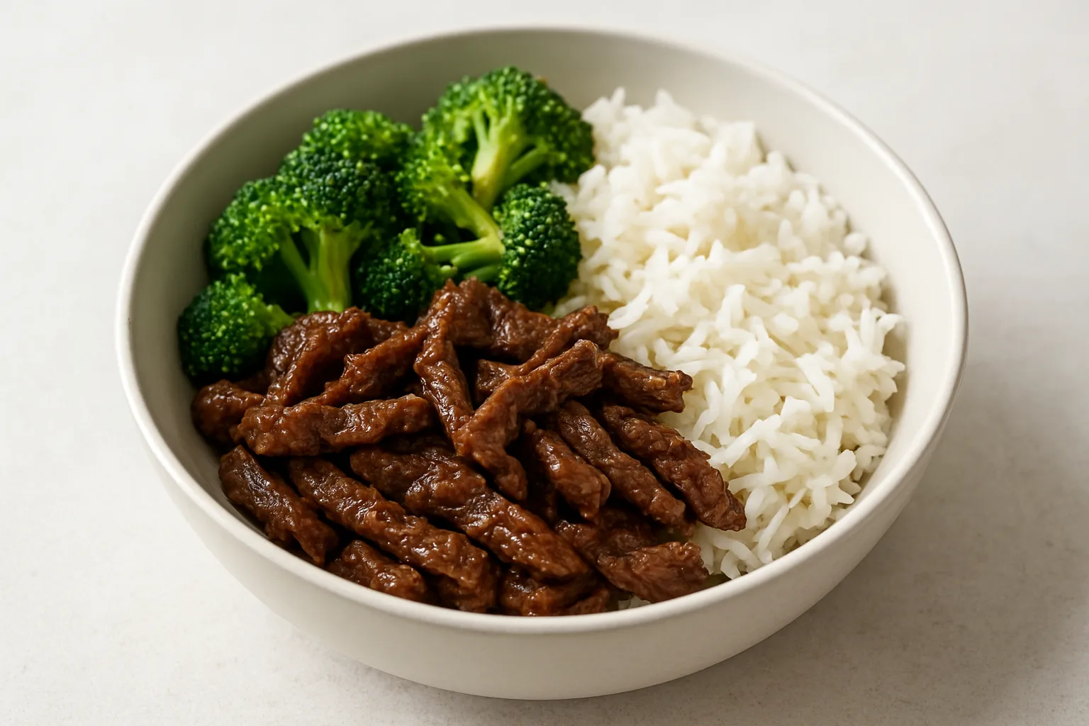 Proteinreiche Rindfleisch-Reis-Bowl mit Brokkoli