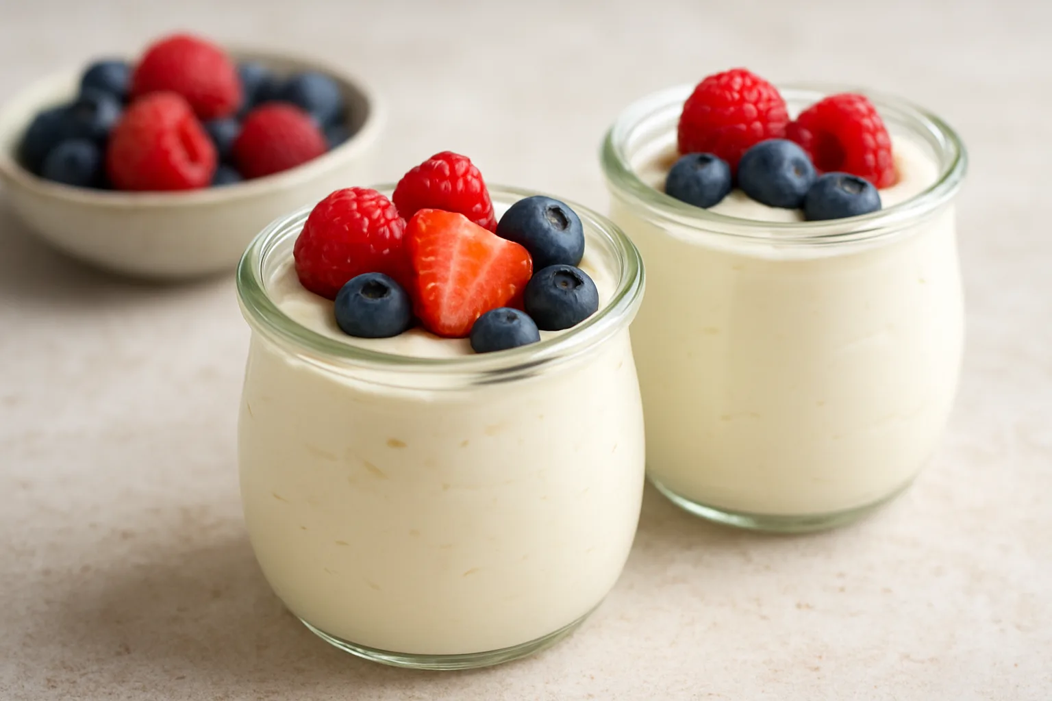 Proteinreiche Skyr-Käsekuchen-Creme mit Beeren