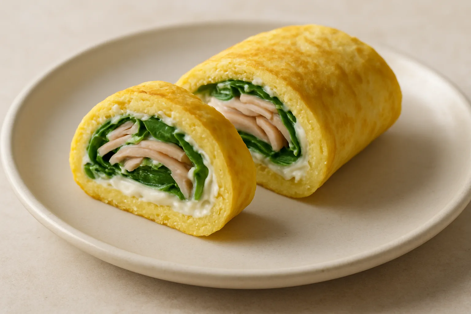 Proteinreiche Skyr-Omelett-Rolle mit Pute und Spinat