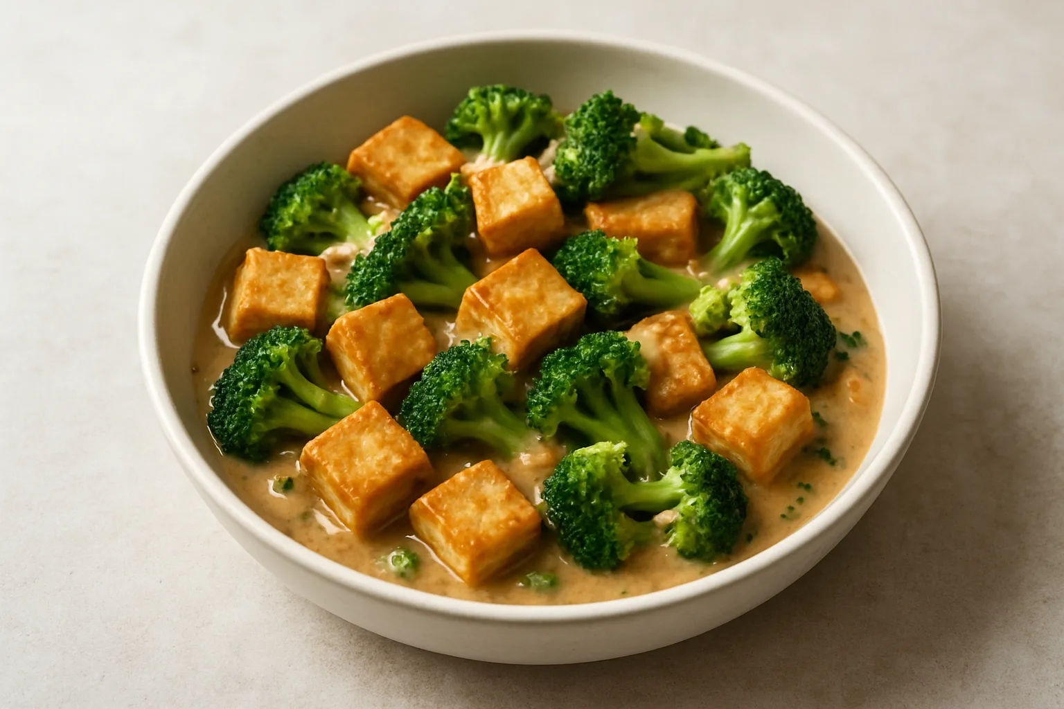 Proteinreiche Tofu-Brokkoli-Pfanne mit Erdnusssauce
