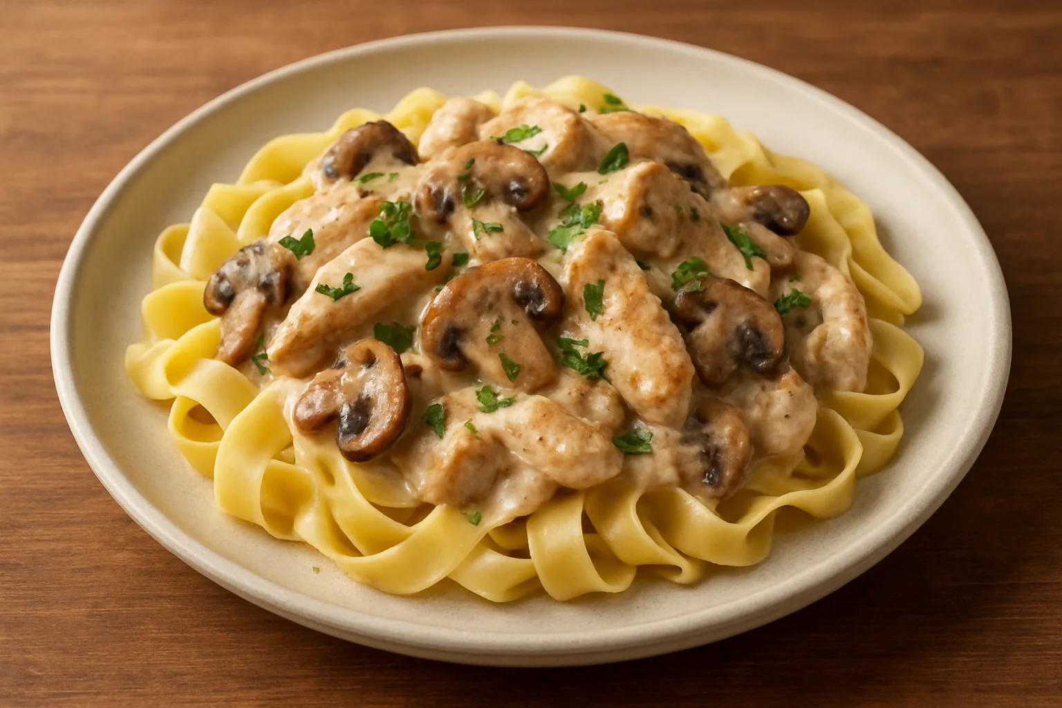 Puten-Geschnetzeltes mit Champignons in cremiger Rahmsauce