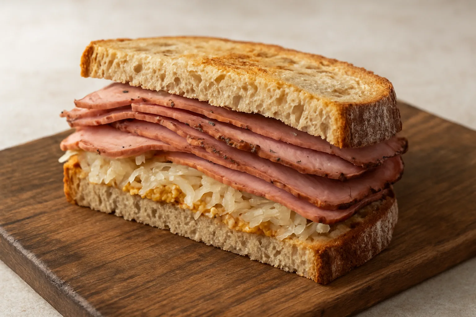 Puten-Pastrami-Sandwich mit Sauerkraut und geschmolzenem Käse