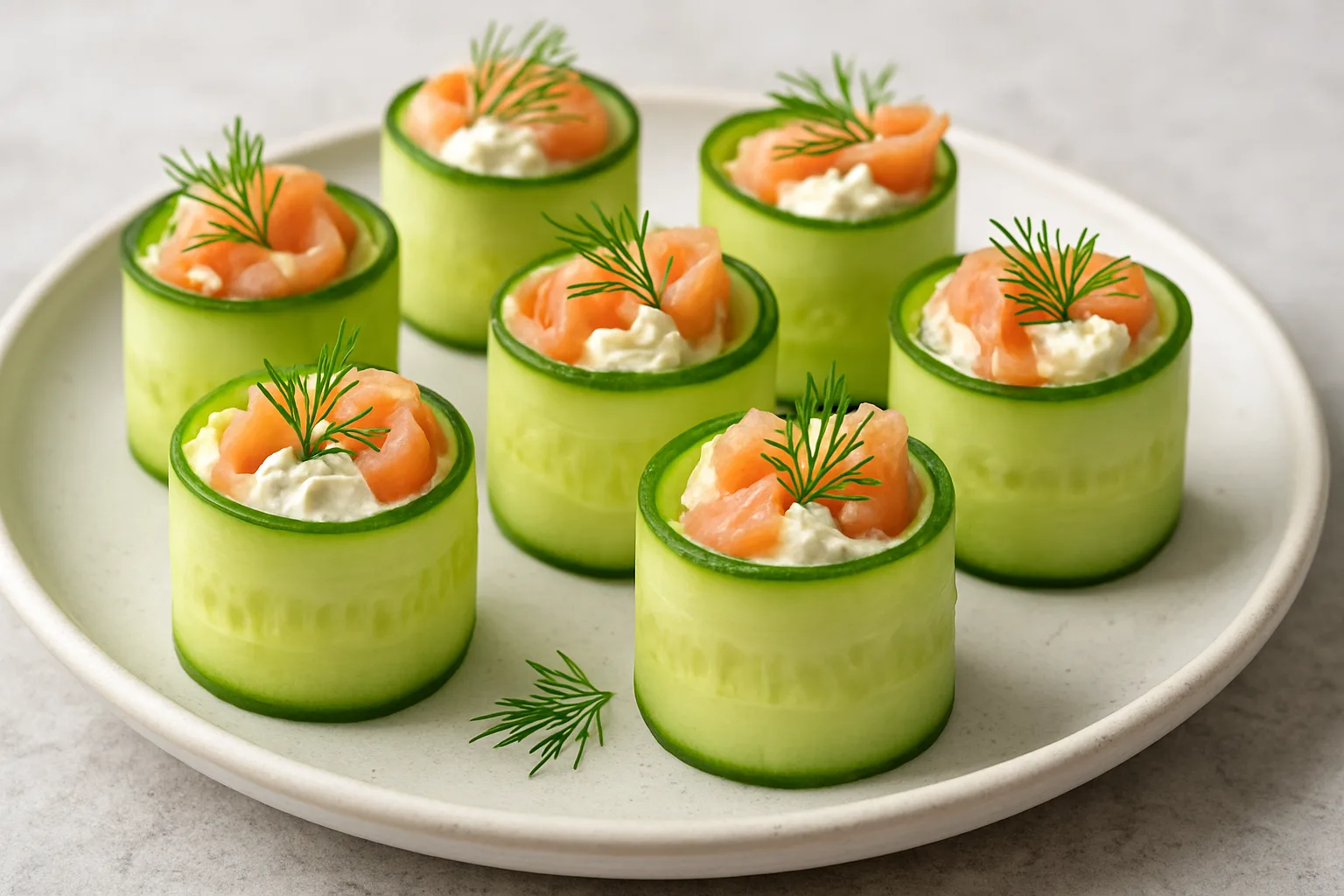 Gurkenröllchen mit Räucherlachs und Meerrettichcreme
