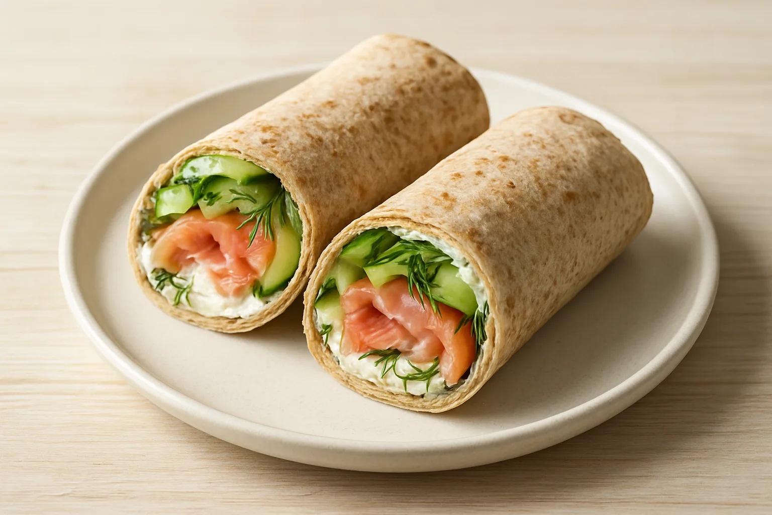 Räucherlachs-Gurken-Wrap mit Frischkäse und Dill