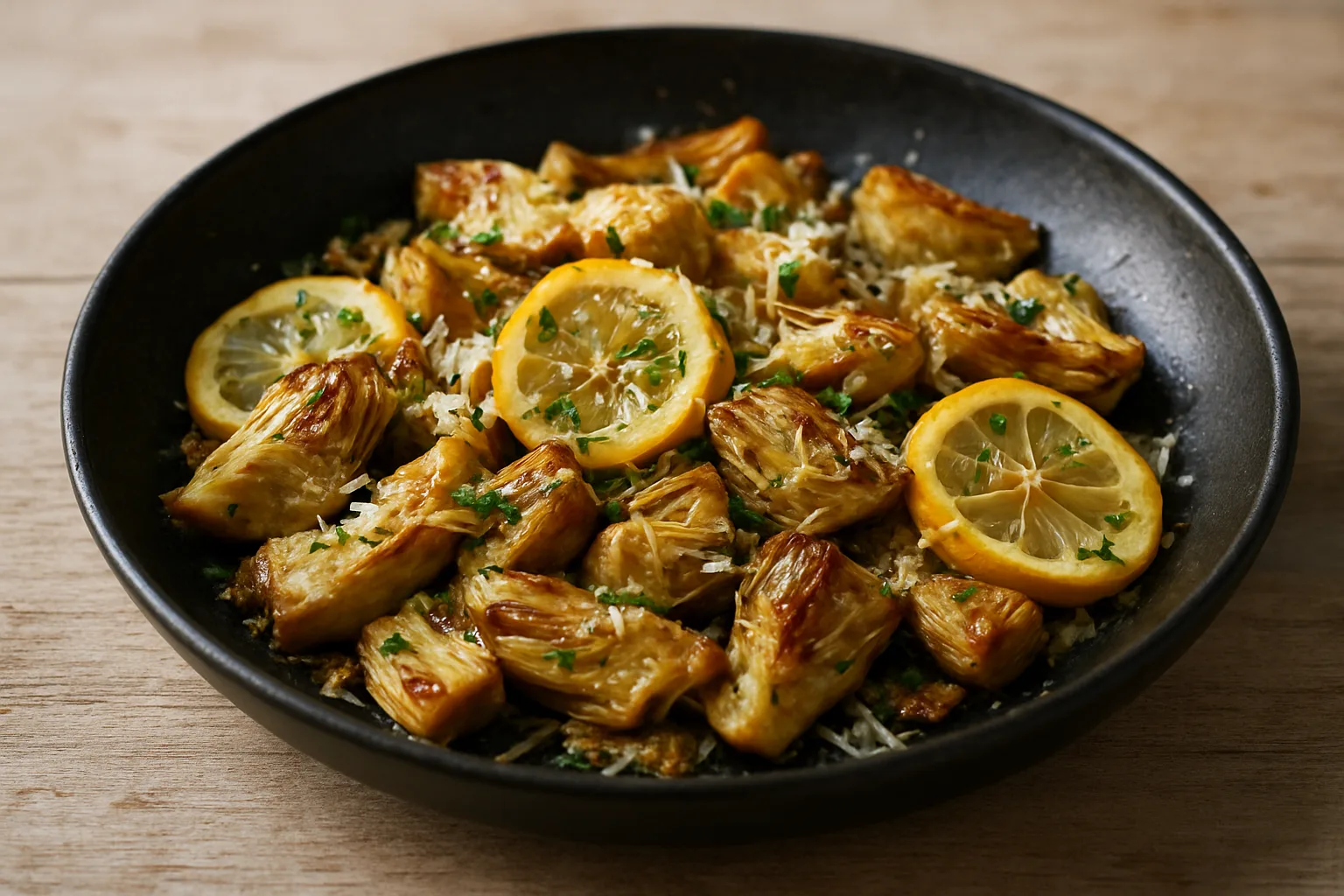 Gebratene Artischockenherzen mit Zitrone und Parmesan