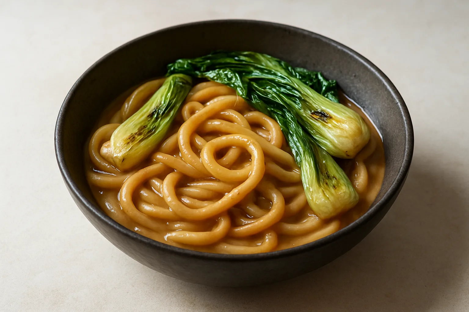 Miso-Butter-Udon mit Pak Choi und Sesam