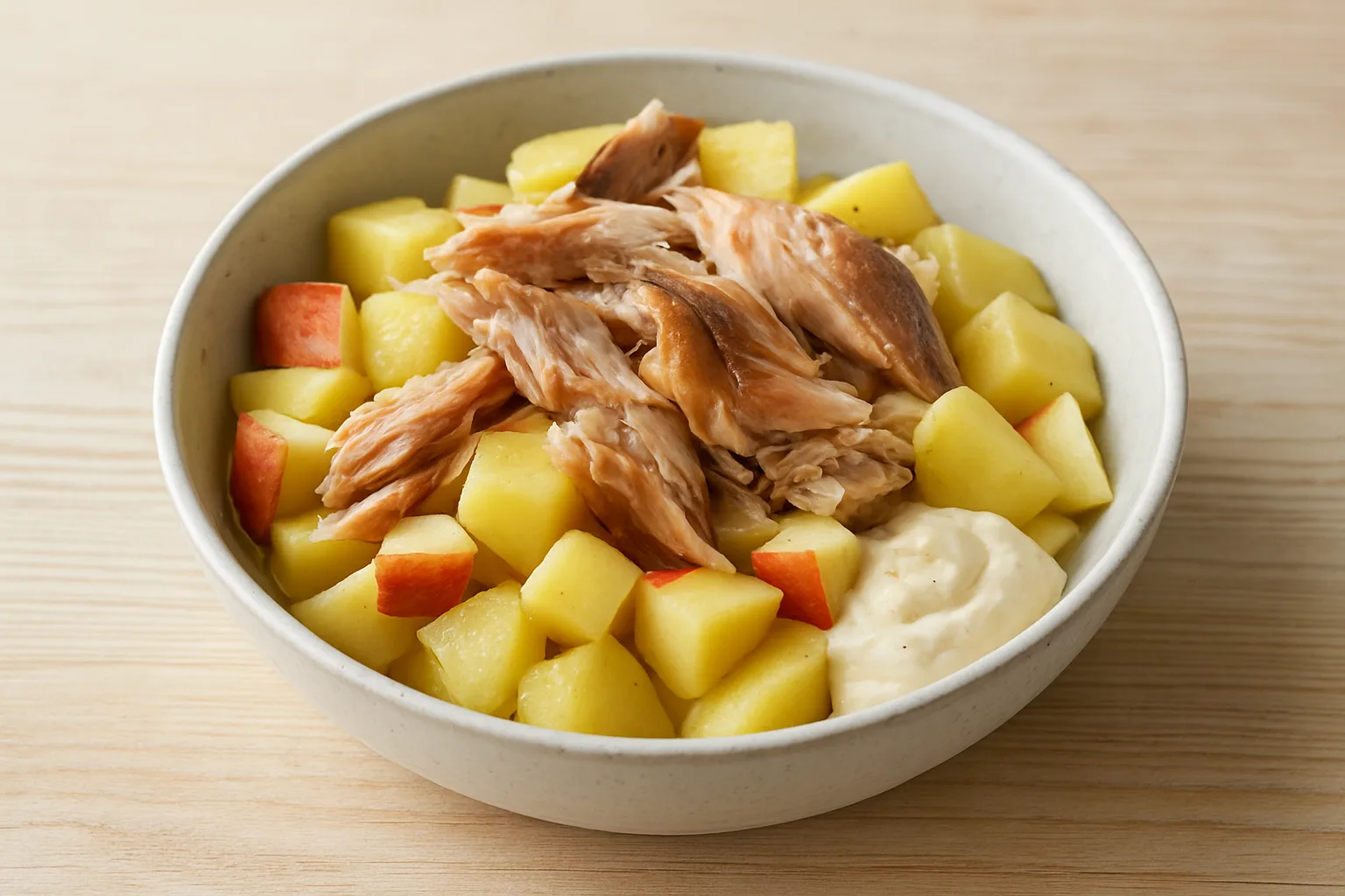 Räucherforellen-Kartoffel-Bowl mit Apfel und Dill-Joghurt
