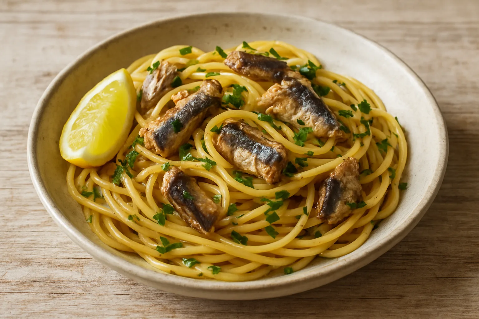 Sardinen-Zitronen-Pasta mit Petersilie