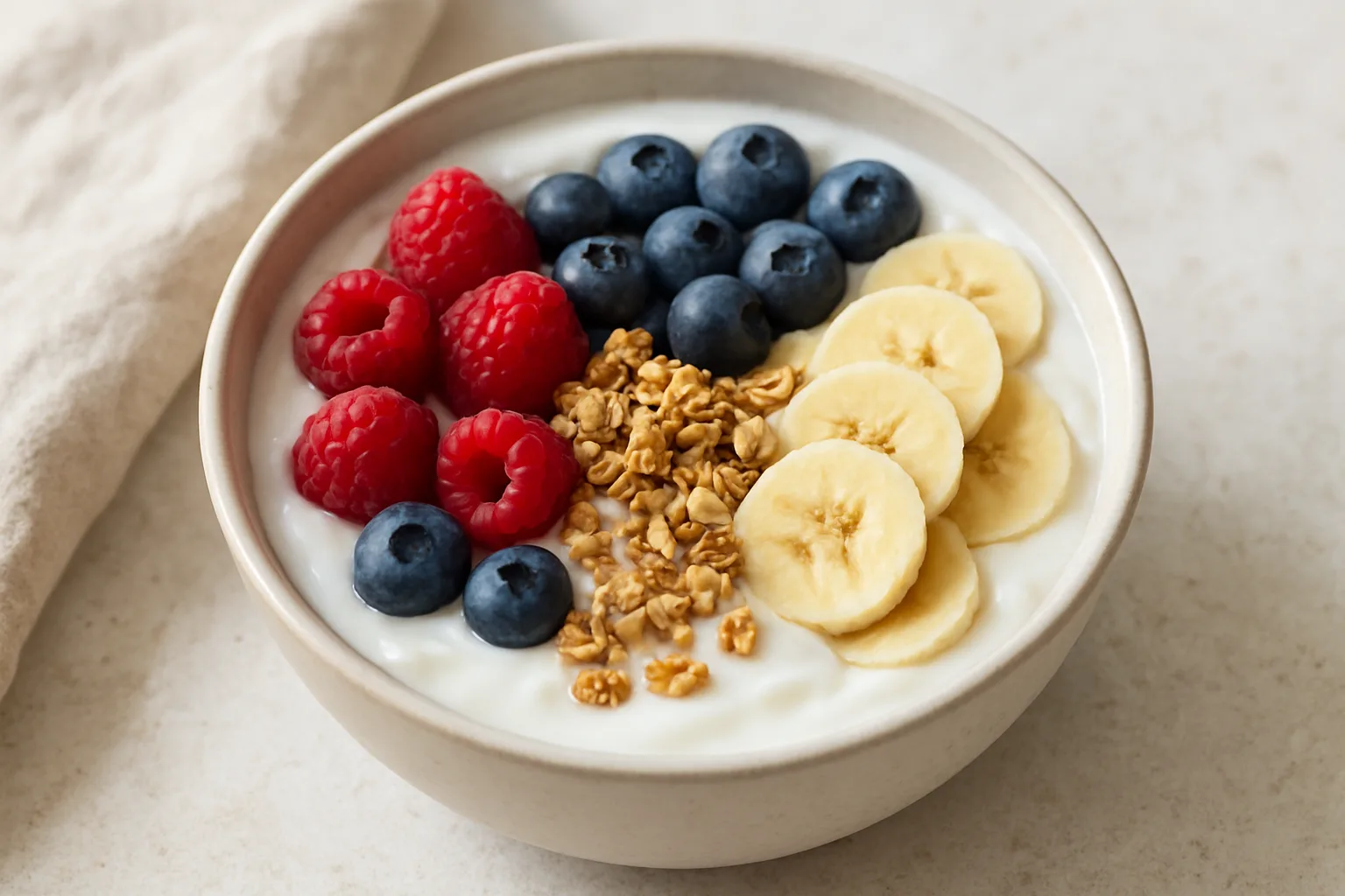 Skyr-Beeren-Crunch mit Banane und Haferflocken