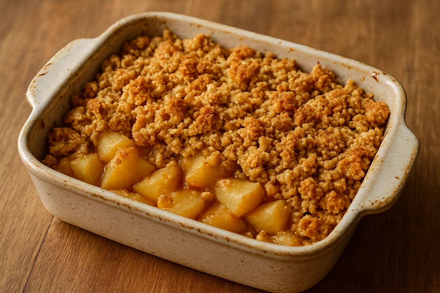 Warmer Apfel-Zimt-Crumble mit goldbraunen Haferstreuseln