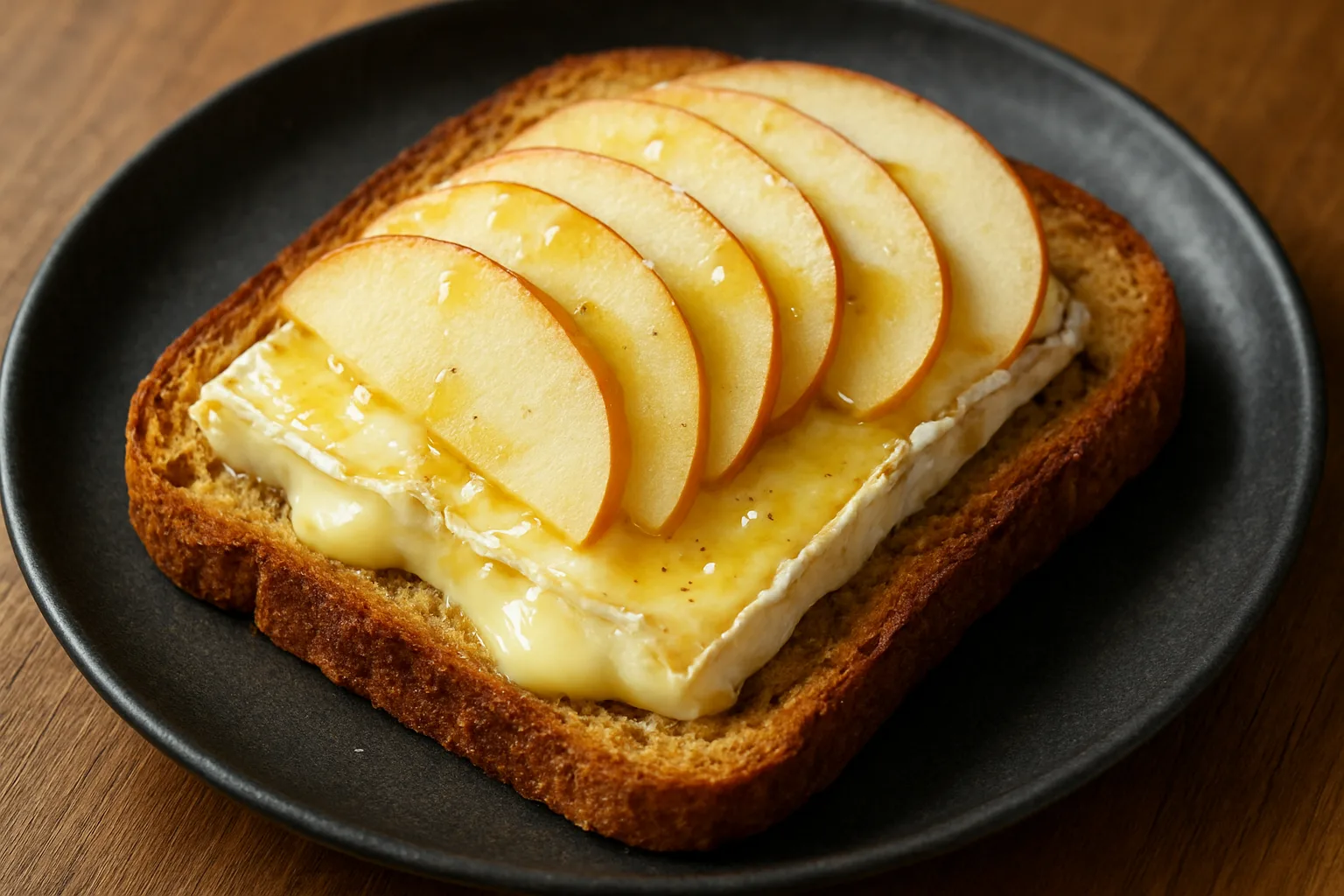 Warmer Camembert-Apfel-Toast mit geschmolzenem Käse