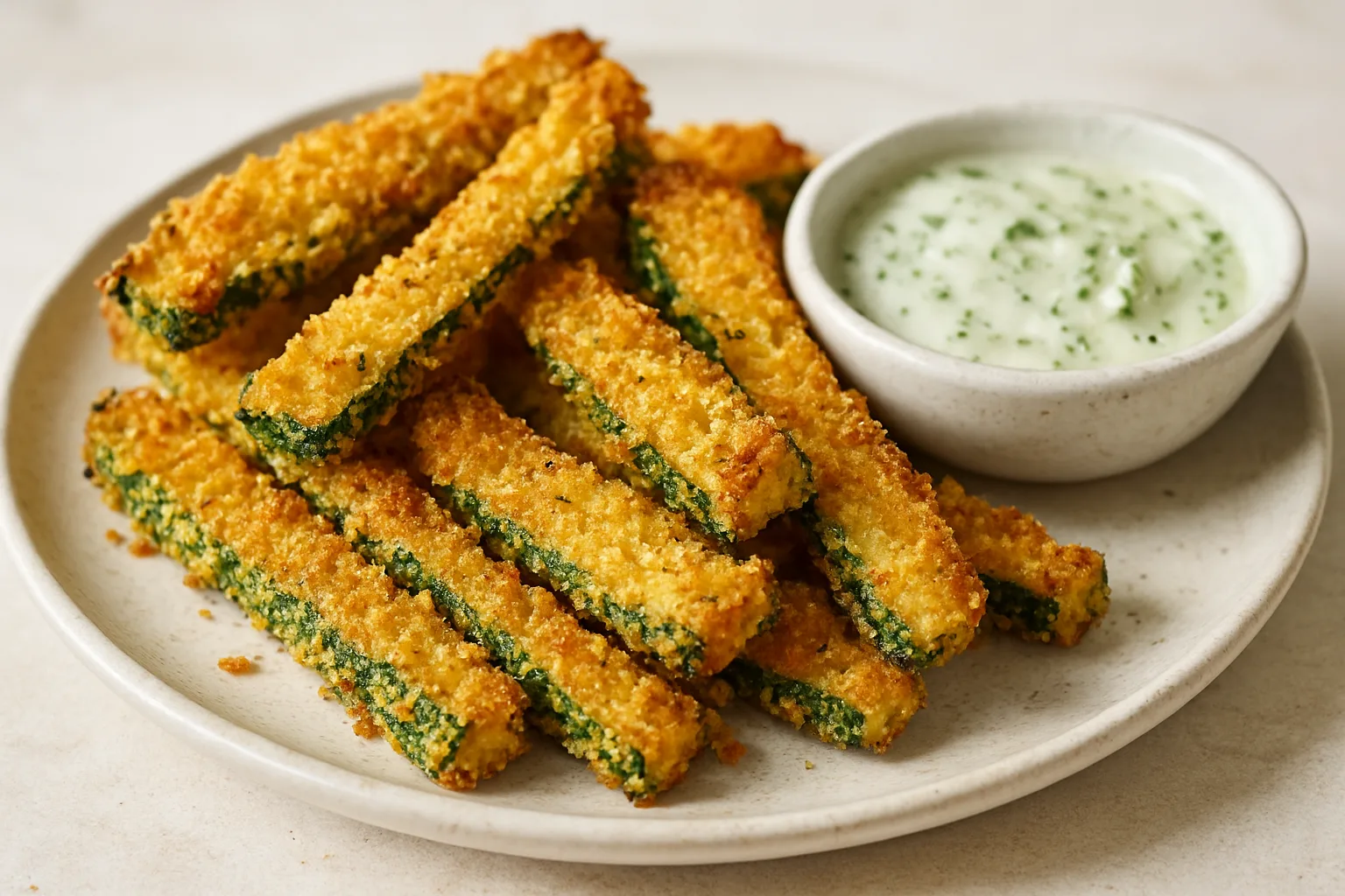 Knusprige Zucchini-Pommes mit goldbrauner Parmesan-Panko-Hülle